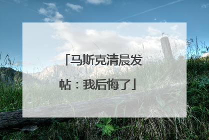 马斯克清晨发帖：我后悔了